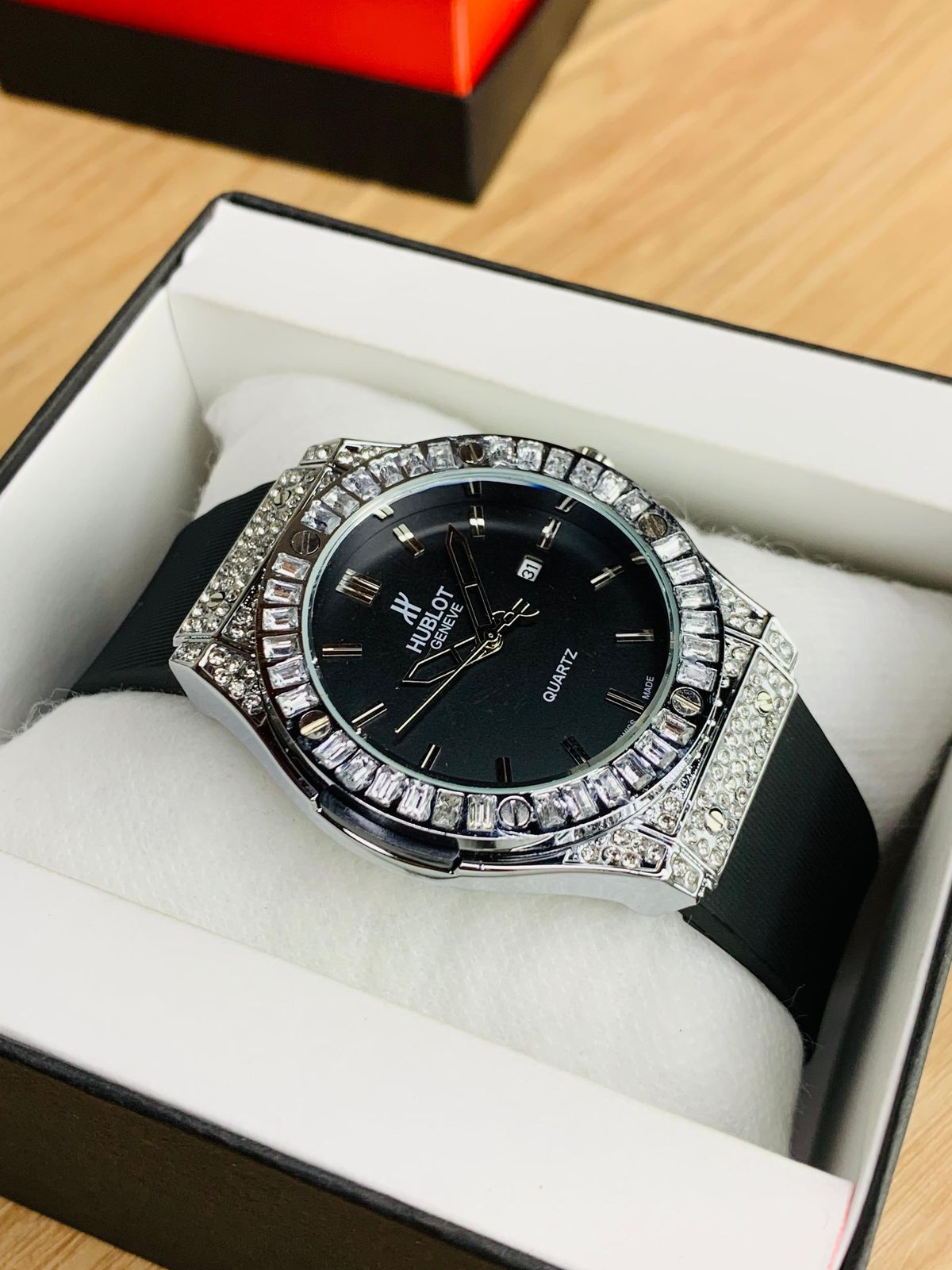 Black Dial Silver Stone Case