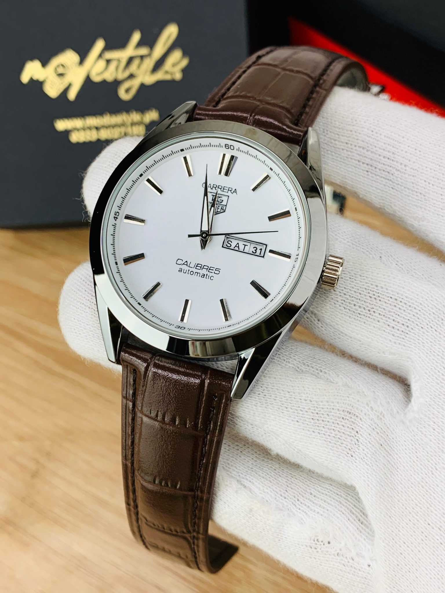 Brown and white