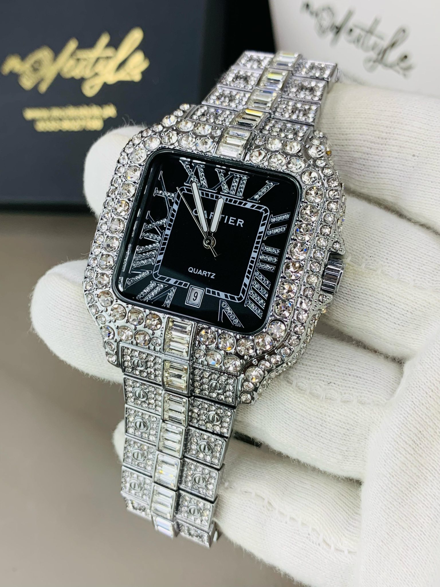 Silver chain black dail